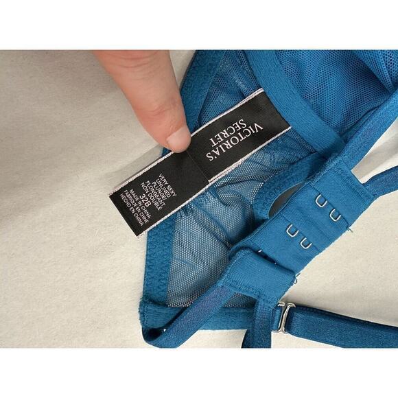 Victorias Secret Womens Bra Size Very Sexy Unlined Plunge Teal Blue Lace - Picture 7 of 8